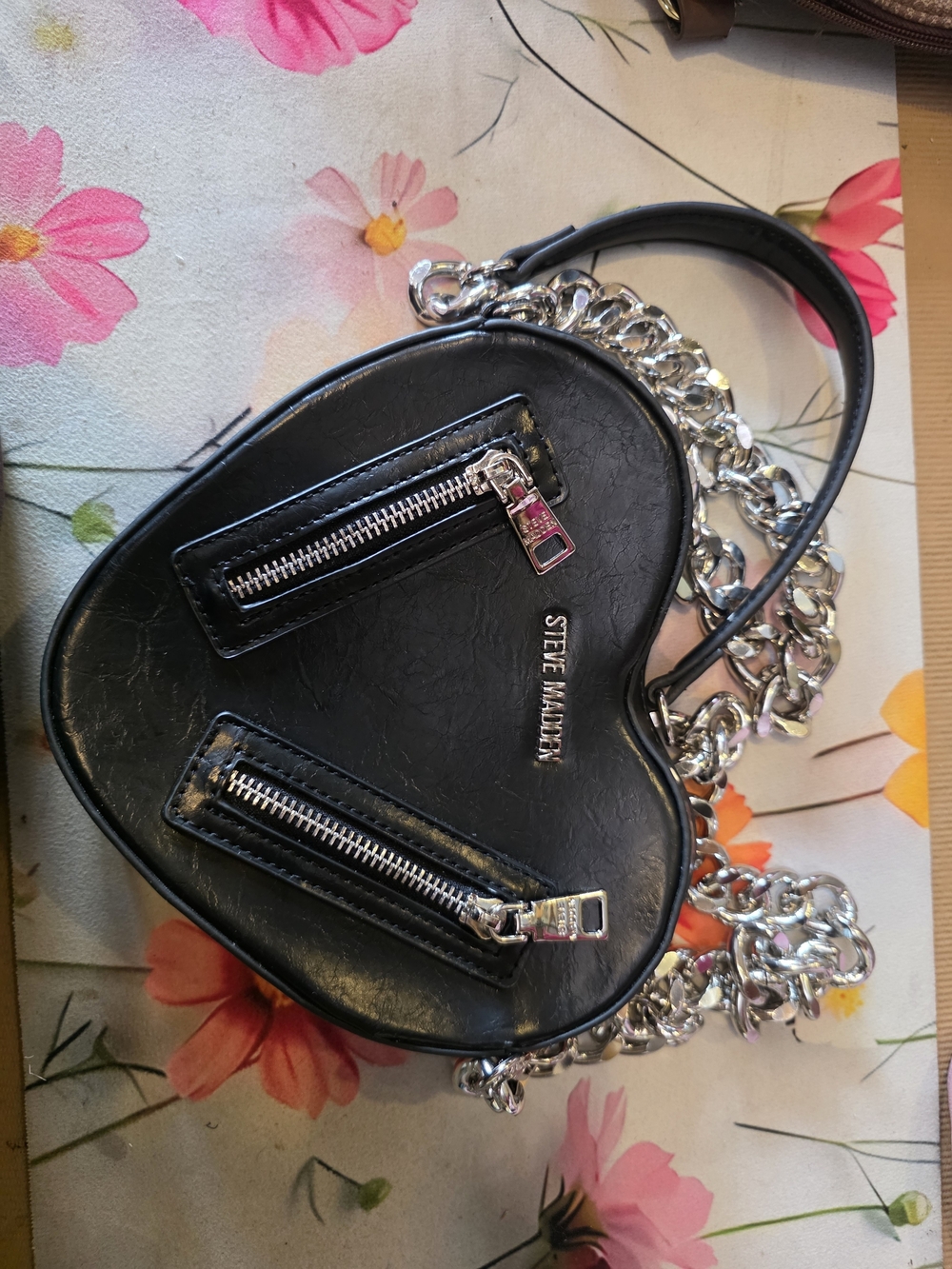 Steve Madden Black Heart Mini Crossbody with Silver Chain